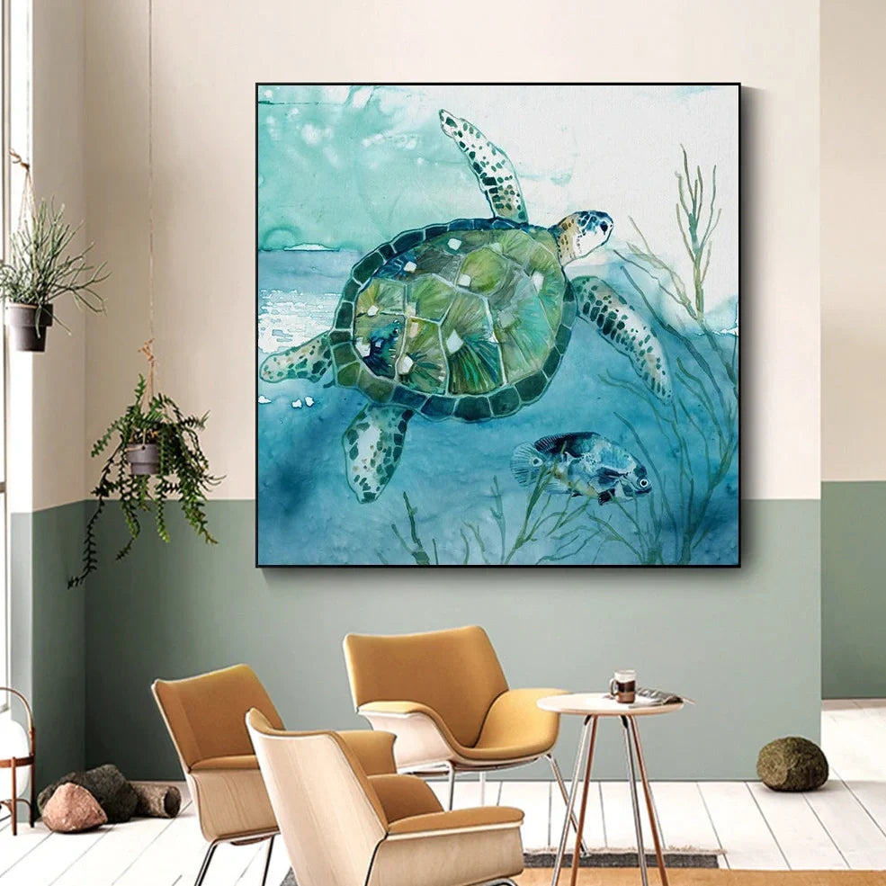 Turtle canvas wall art poster showing square format with turtle imagery, available in multiple sizes