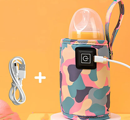 Portable milk bottle warmer with cloth cover and heating element for 55-75mm bottles