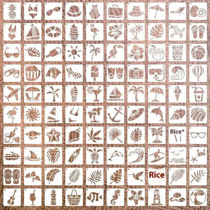 Milky white PET film spray painting stencil sheets with hollow-cut animal, floral, letter, and mandala designs.