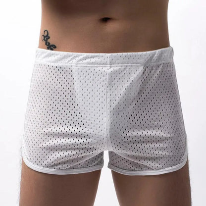 Men's breathable cotton boxers with nylon knitting in black, grey, dark blue, light blue, and white colours, mid-waist fit