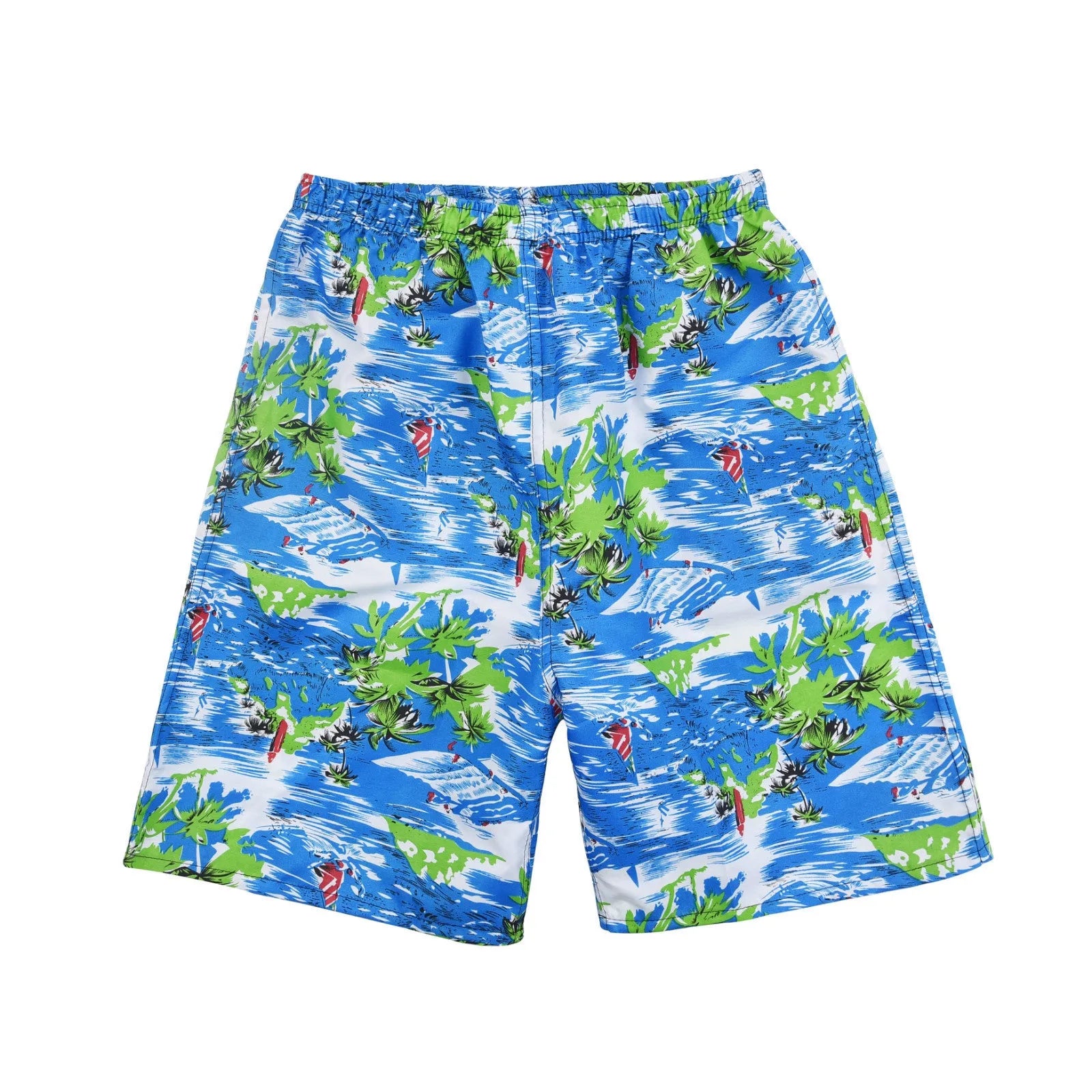 Men's floral printed swimming trunks in polyester fabric showing multiple pattern options for beach and pool use
