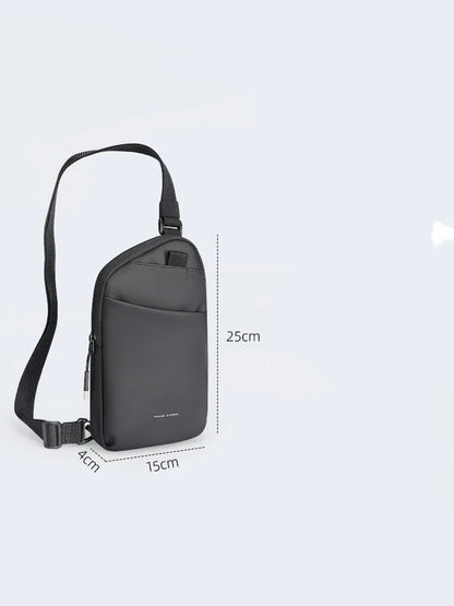 Men's elegant black Oxford cloth crossbody bag with sewing thread detailing