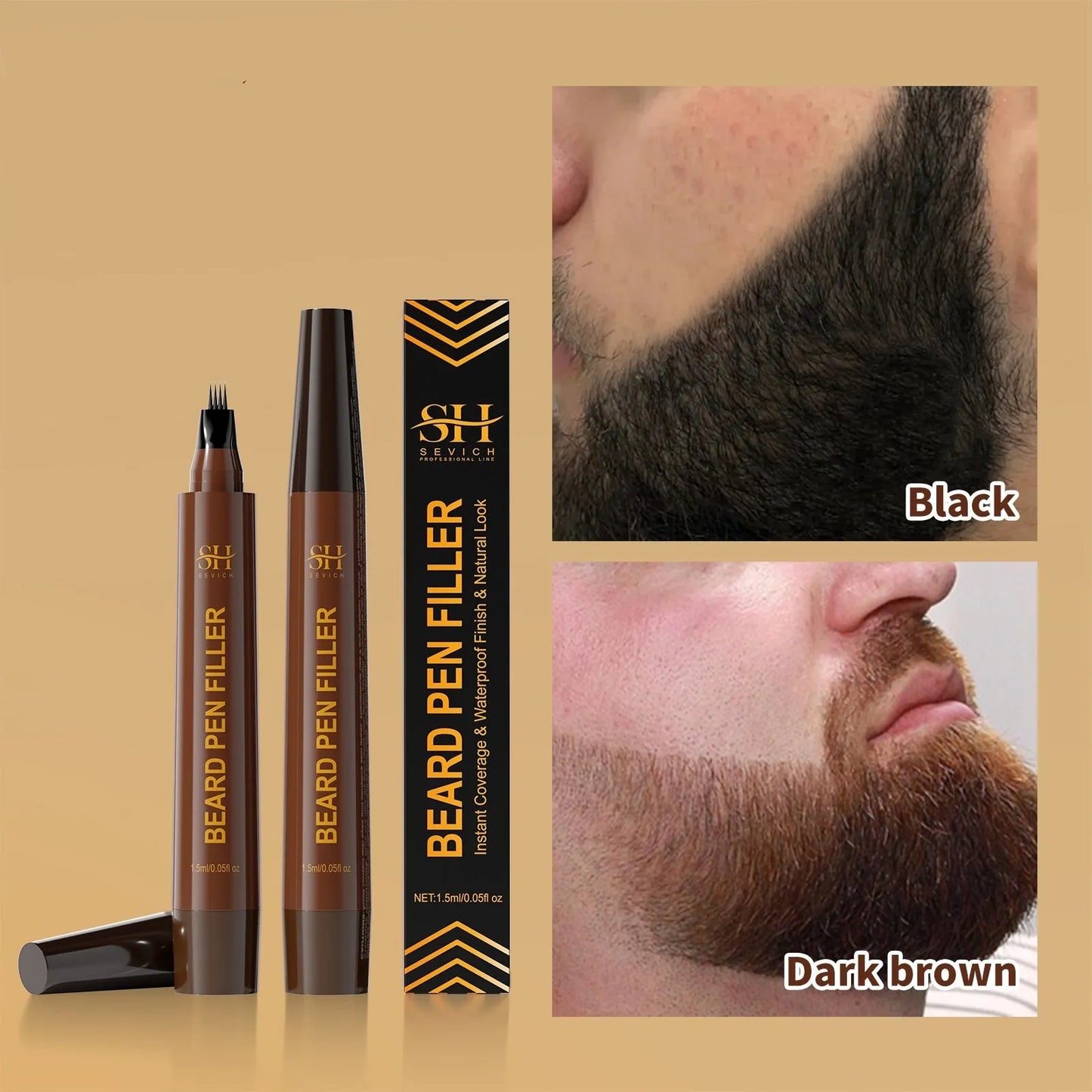 Men's sweatproof waterproof beard eyebrow filler pencil in black or dark brown