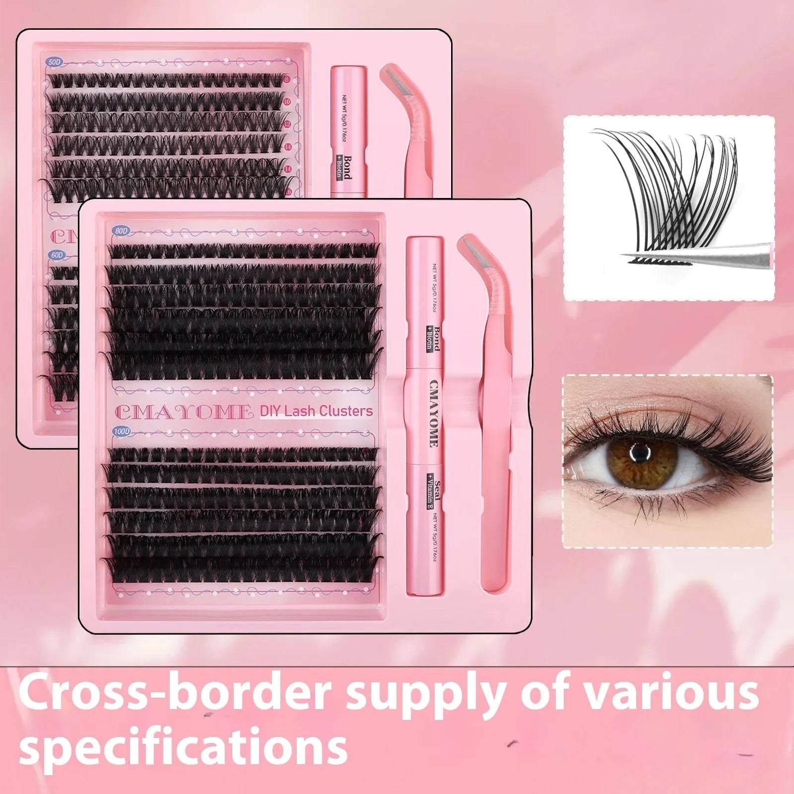 DIY single cluster false eyelashes showing individual artificial fibre clusters for custom placement