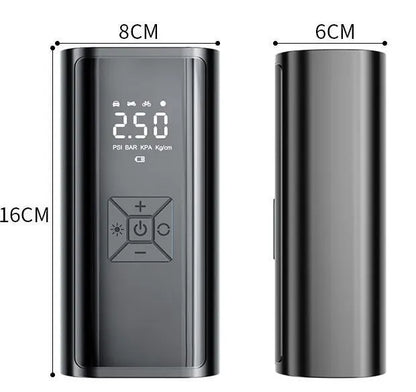 Portable wireless digital car tyre pump with dual display showing pressure readings