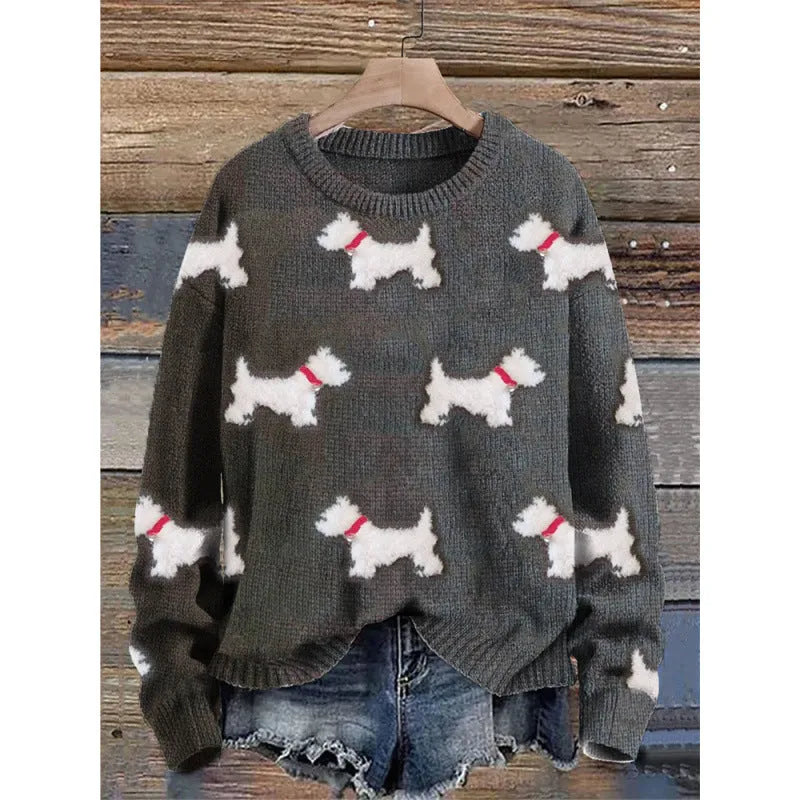 Round neck sweater with digital printed little flower pattern in various colours