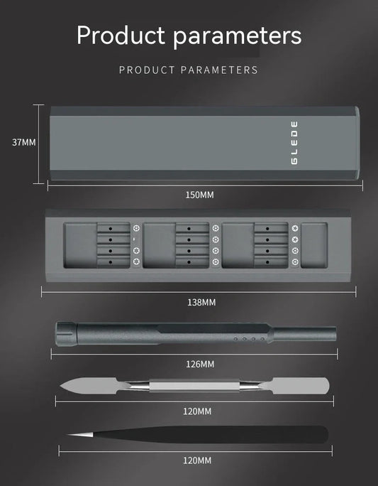 44-piece screwdriver set with S2 alloy steel bits in 37mm x 37mm x 150mm storage case