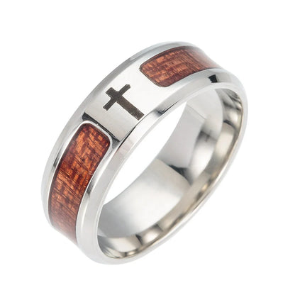 Handcrafted stainless steel Celtic Tree of Life wedding ring with wood inset