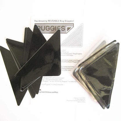 Secure rug grippers with polymer technology to prevent curling, slipping, and tripping on hardwood, tile, and other floor surfaces