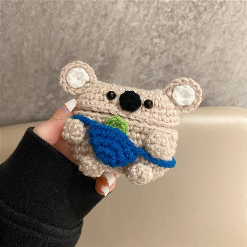Handmade knitted backpack koala bear earphone cover for AirPods case in knitted material
