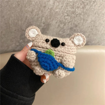 Handmade knitted backpack koala bear earphone cover for AirPods case in knitted material