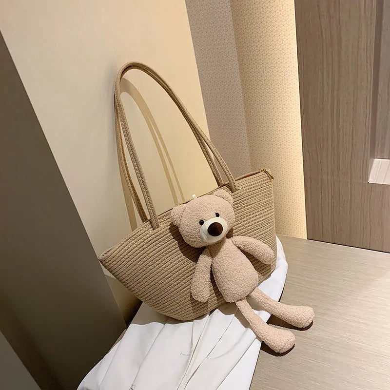 Cotton and linen woven bag with dumpling shape, three-dimensional pocket and double shoulder straps