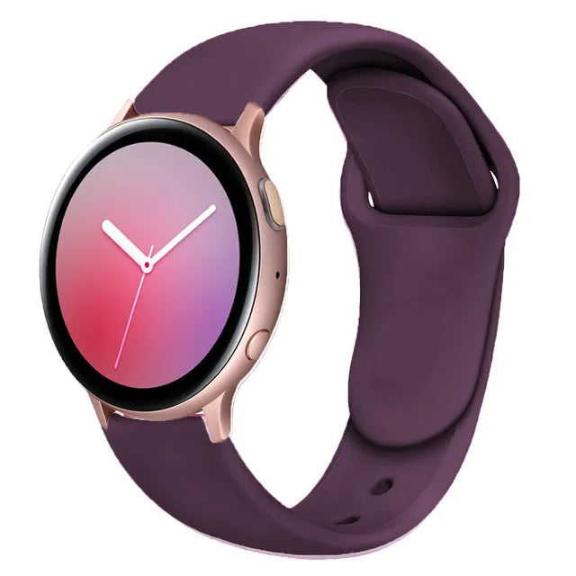 Samsung Galaxy Active 2 reverse buckle silicone strap showing 20mm and 22mm width options