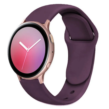 Samsung Galaxy Active 2 reverse buckle silicone strap showing 20mm and 22mm width options