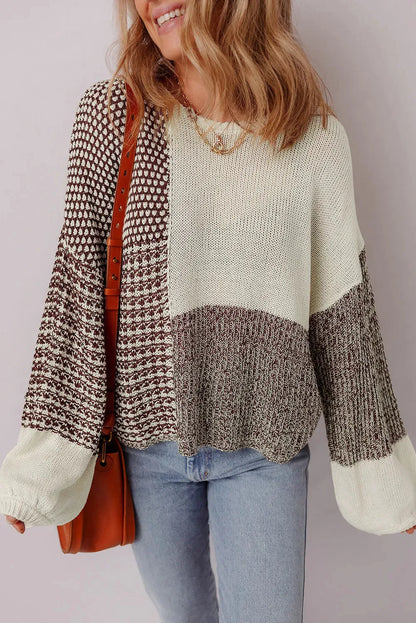 Dark khaki colour block sweater with back tie detail and drop shoulder design