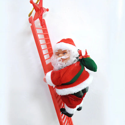 Electric Santa Claus climbing ladder decoration measuring 20cm tall with continuous motion mechanism