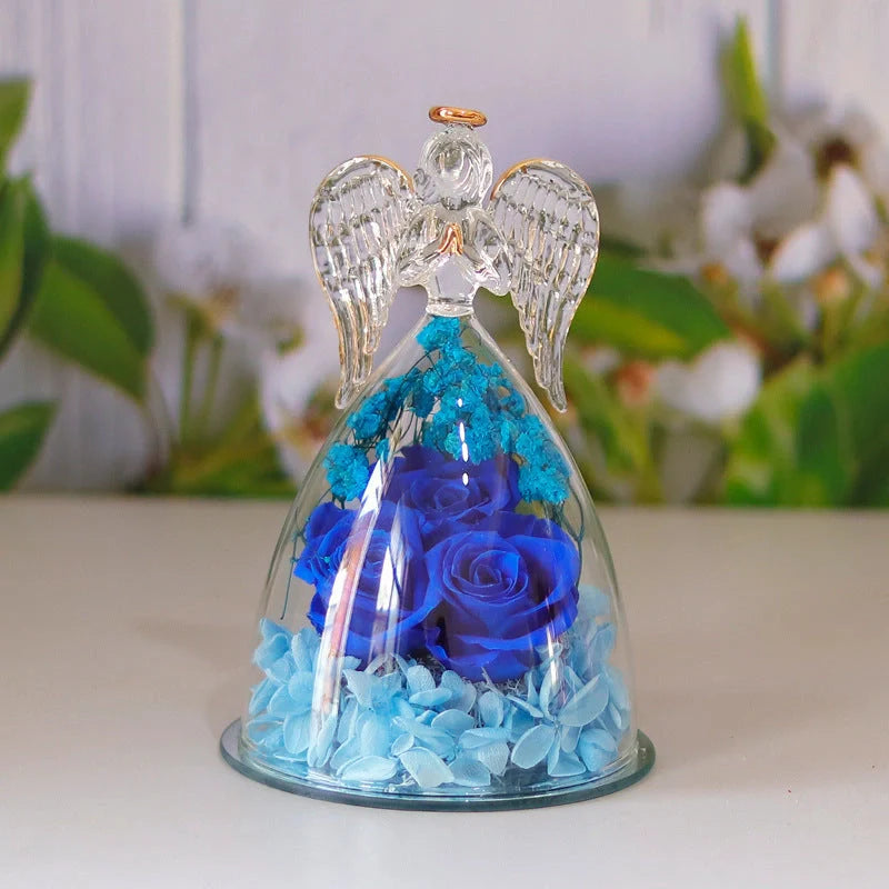 Angel Glass Cover Eternal Flower Gift Box with dried rose inside