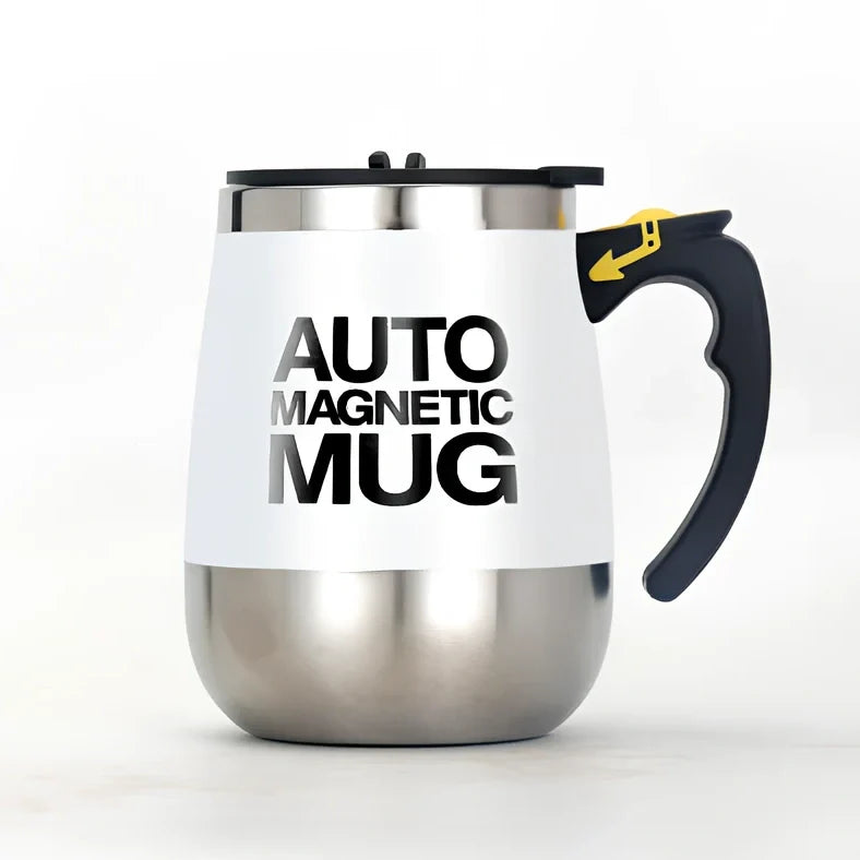 Electric stainless steel rotating mug with magnetic stirring technology and rechargeable battery in black colour