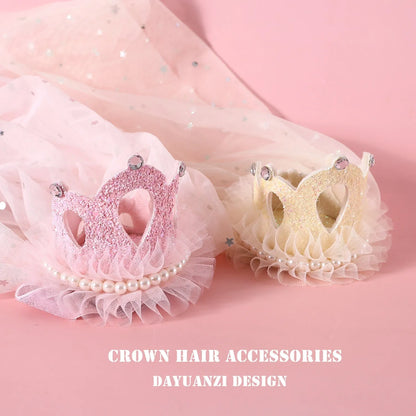 Cat wearing a princess crown headdress with a choice of beige or pink veil