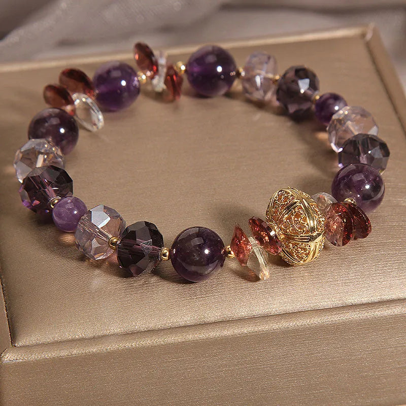 Purple crystal bracelet with wind chime pumpkin lucky beads and rhinestone details for women