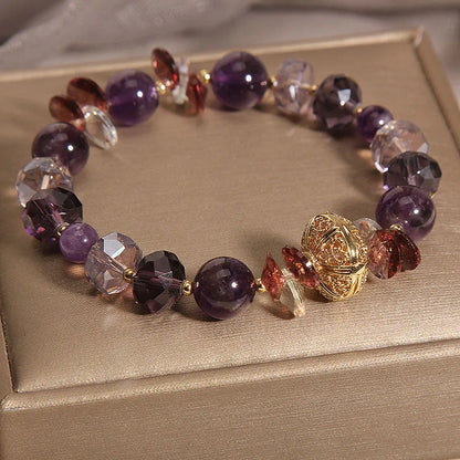 Purple crystal bracelet with wind chime pumpkin lucky beads and rhinestone details for women