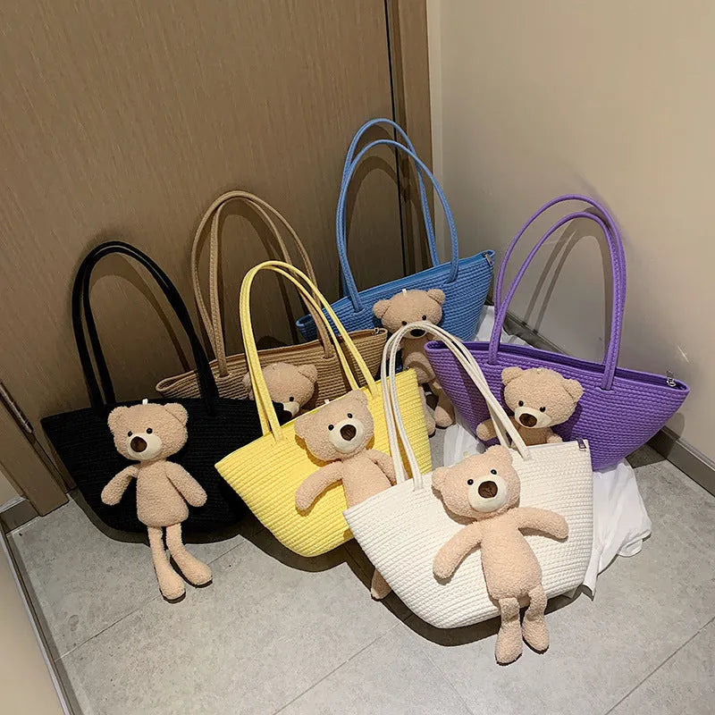Cotton and linen woven bag with dumpling shape, three-dimensional pocket and double shoulder straps