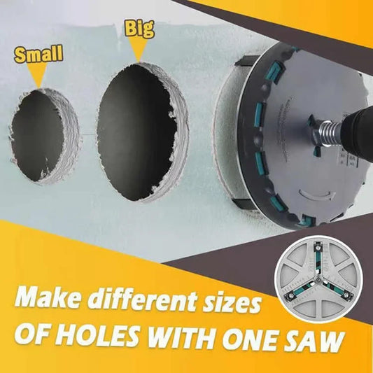 Versatile adjustable punch saw with a wide range of cutting diameters, allowing precise hole cutting in wood and other materials