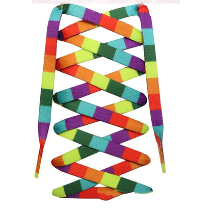 Pair of square rainbow gradient woven shoelaces, 0.8cm wide, lengths 80-200cm, fade-resistant for unisex shoes