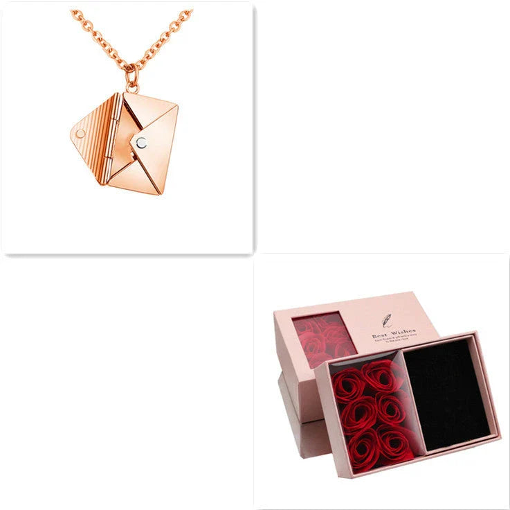 Stylish titanium steel envelope necklace with a discreet compartment for storing personal keepsakes