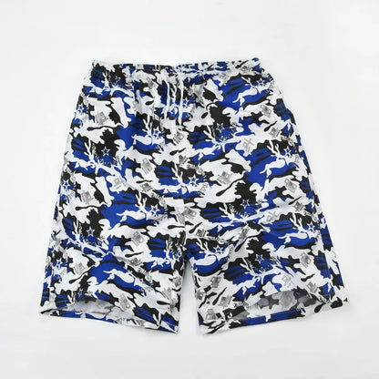 Men's floral printed swimming trunks in polyester fabric showing multiple pattern options for beach and pool use