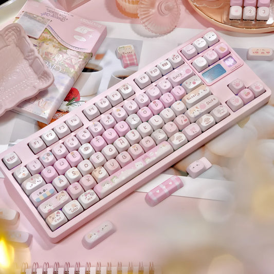 MOA Height five-sided sublimation key cap in solid pink with cartoon design for mechanical keyboards