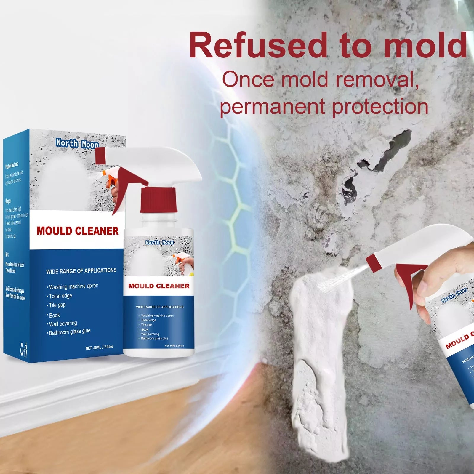 Mildew remover spray with active chlorine formula for effective mold stain removal
