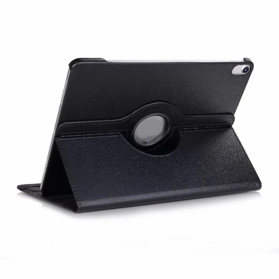 Imitation leather rotating clamshell sleeve case for iPad tablets in multiple colours.
