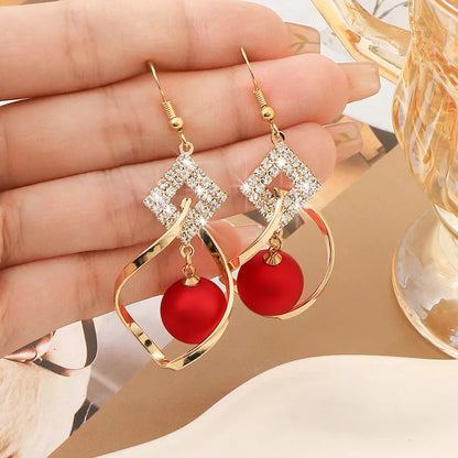 Women's red and white geometric alloy earrings with durable electroplating shine