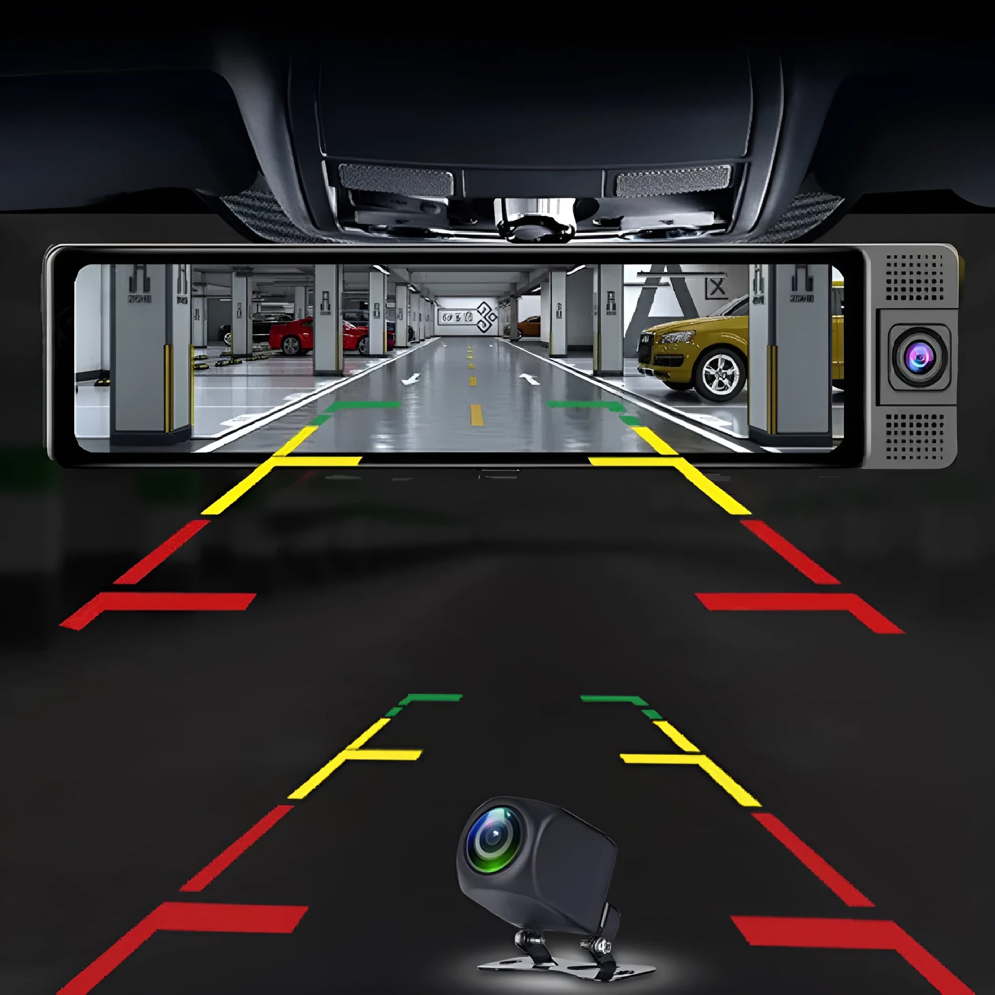 12-inch car camera system with touch screen display and rear camera for reversing aid and driving recording