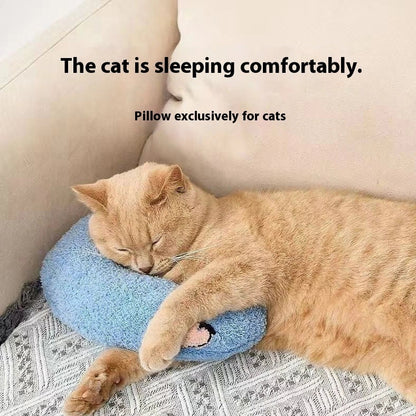 Blue U-shaped cat neck protection pillow with moon design measuring 39×50cm