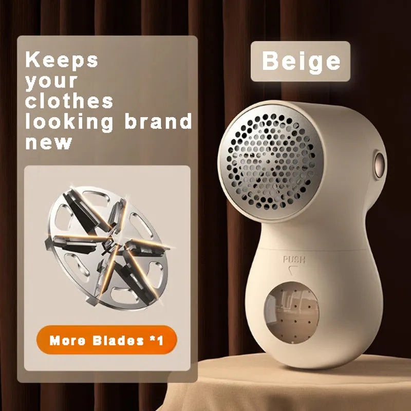 White electric lint remover with LED display showing fabric shaver dimensions 126x73x68mm
