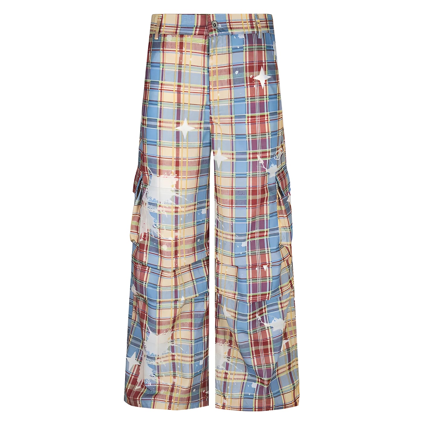 Men's retro plaid overalls with loose straight leg trousers in blue or yellow check pattern