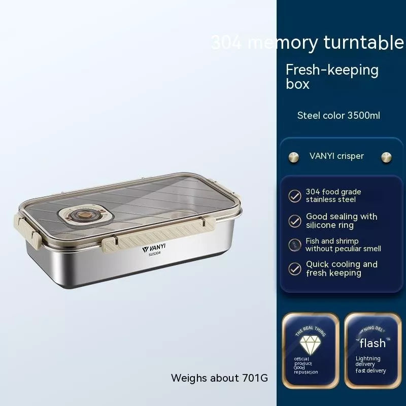 Stainless steel food storage box with date tracker for refrigerator organization