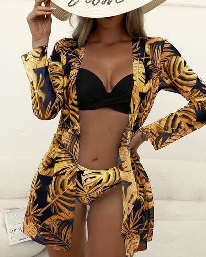 European and American three-piece swimsuit set in polyester for swimming and wading