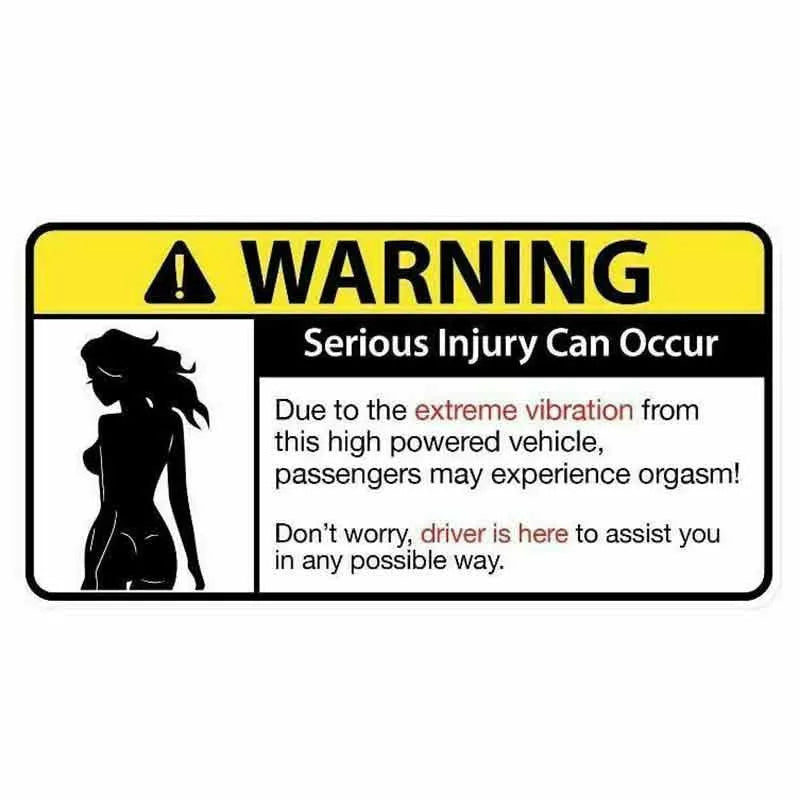 Funny comic car warning sticker measuring 13cm, showing one of eight colourful PVC designs.