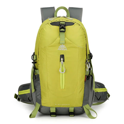 AZELA Electron 40L hiking backpack in white and navy with multiple compartments and adjustable straps