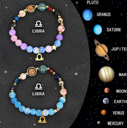 Twelve zodiac sign beaded bracelet set with natural stone beads and adjustable clasp
