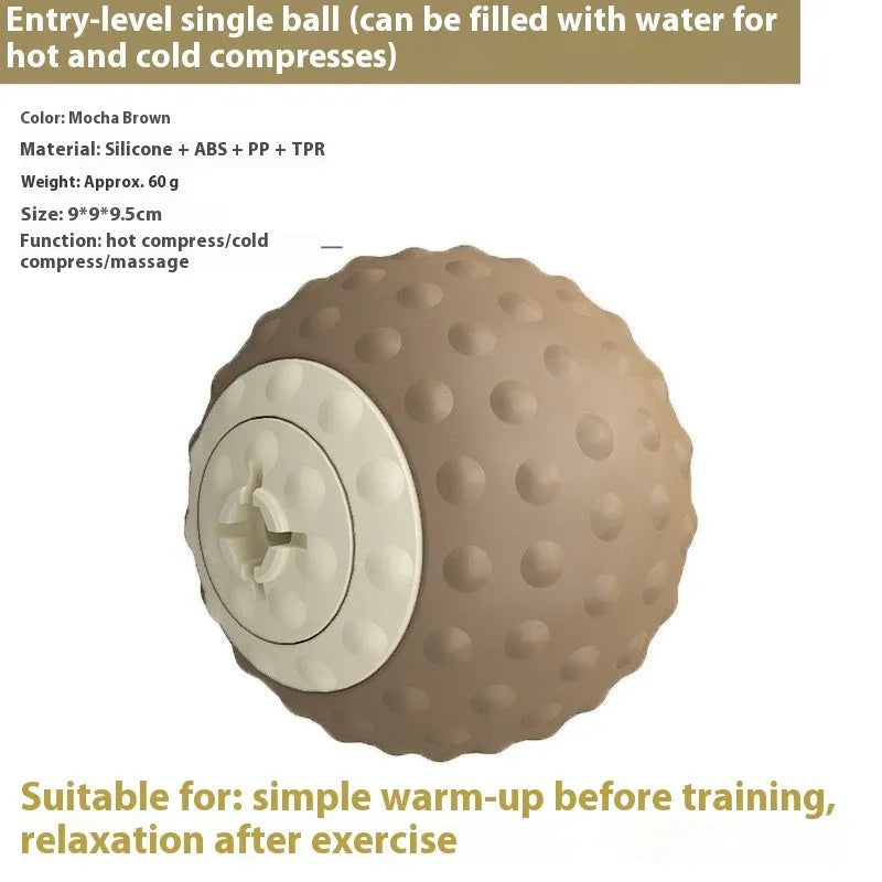 Massage ball with double-ball design in caramel mocha colour for cold and hot compress therapy