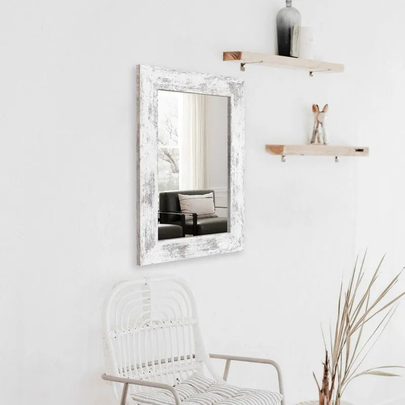Wall-mounted modern pastoral style mirror with a little white MDF frame.