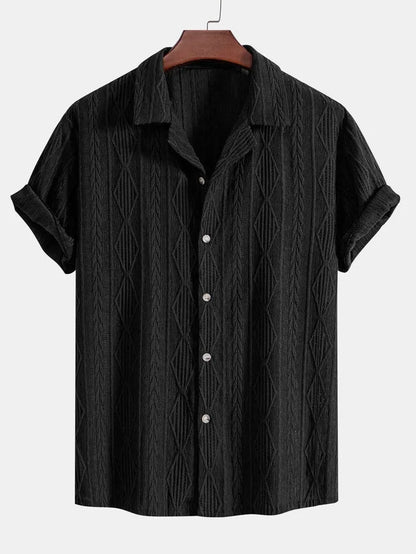 Men's loose multi-colour beachwear cardigan with short sleeves in black, green, or white solid colours