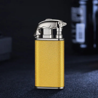 Metal dragon dolphin design double flame windproof lighter with blue jet fire