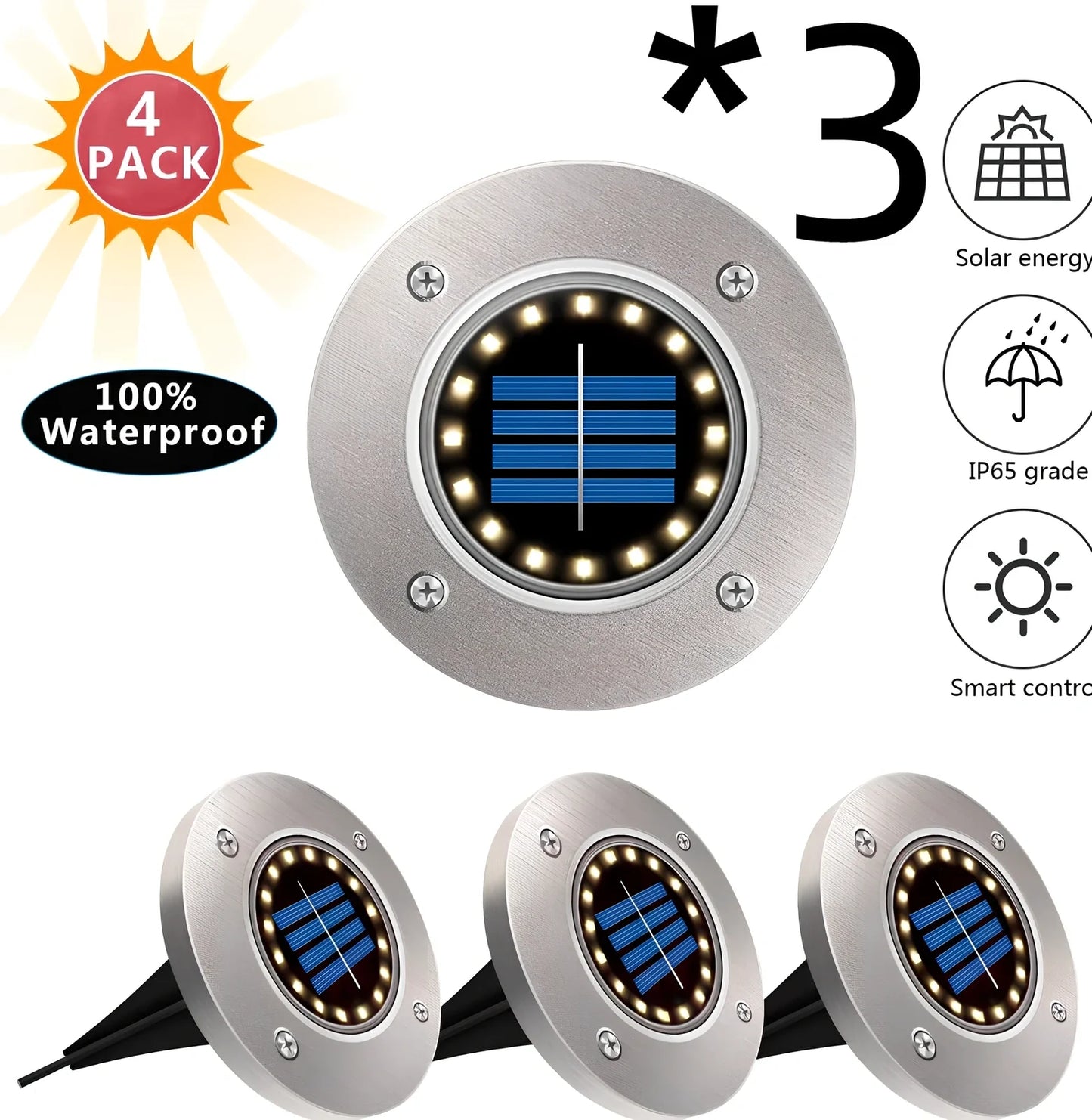 8LED waterproof solar garden light with weatherproof housing and solar panel