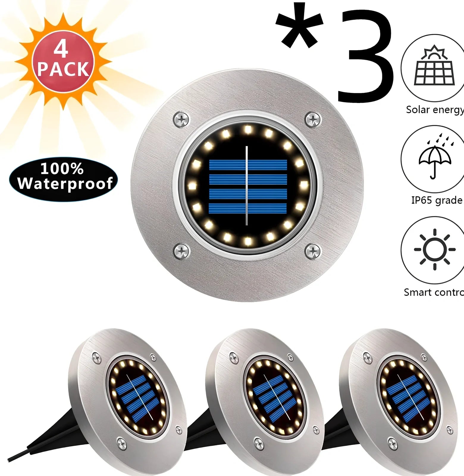 8LED waterproof solar garden light with weatherproof housing and solar panel