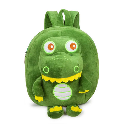 Soft blue dinosaur plush backpack with embroidery detail and a soft handle.